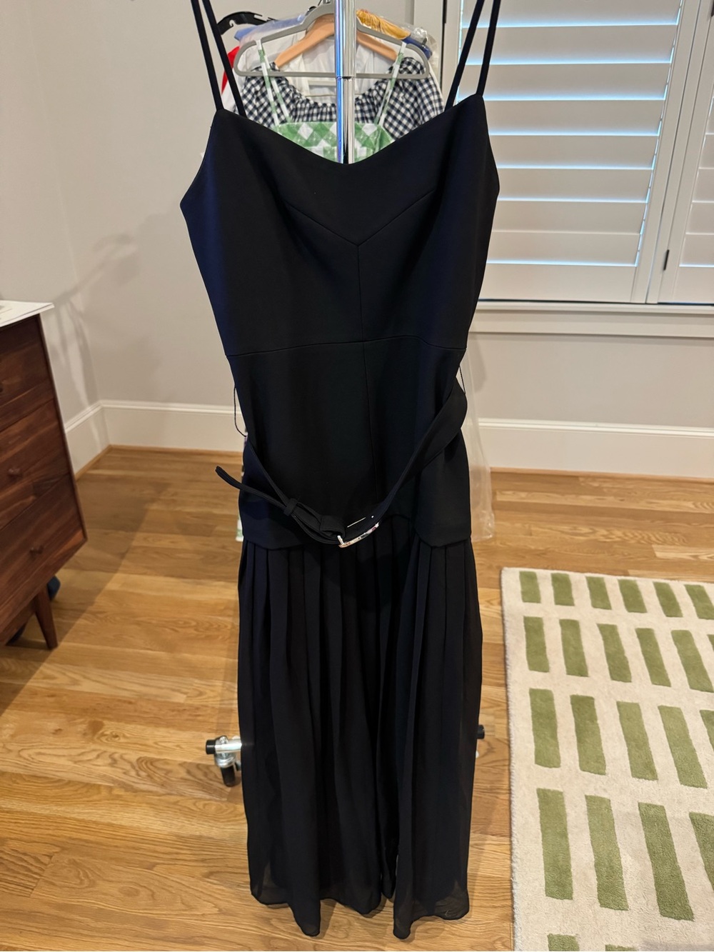 NICHOLAS Black Spaghetti-Strap Pleated Maxi with Waist Belt